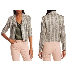 L'agence Snake Embossed Leather Moto Jacket (S)